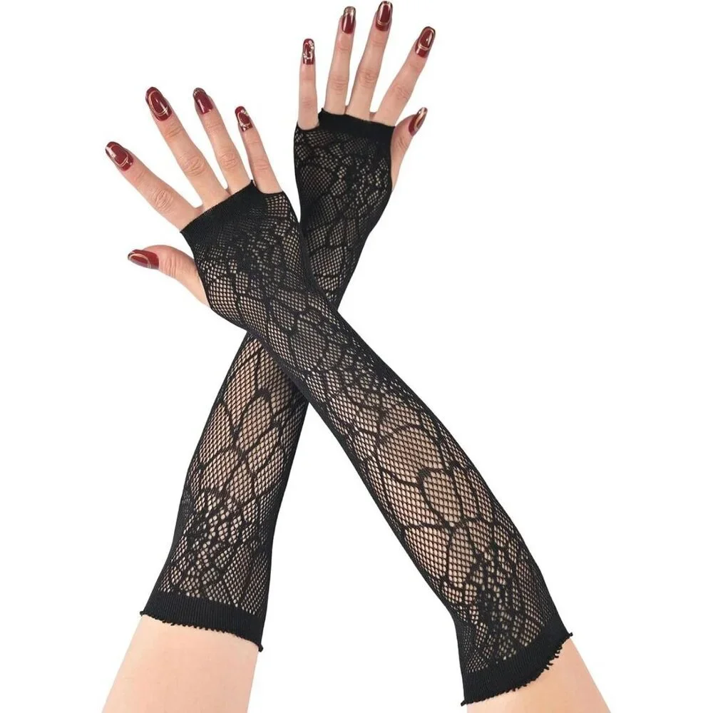 Women's Fishing Halloween Black 3 Net Gloves Fingerless Gothic Accessories